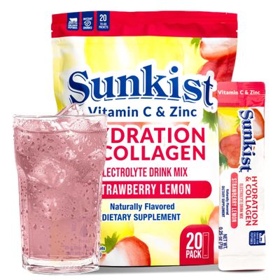 The Frozen Bean Sunkist Hydration & Collagen Strawberry Lemon Electrolyte Powder Drink Mix (20 Sticks), with Collagen Peptides, Vitamin C & Zinc, Just Add Water