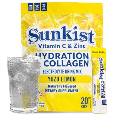 The Frozen Bean Sunkist Hydration & Collagen Yuzu Lemon Electrolyte Powder Drink Mix (20 Sticks), with Collagen Peptides, Vitamin C & Zinc, Just Add Water