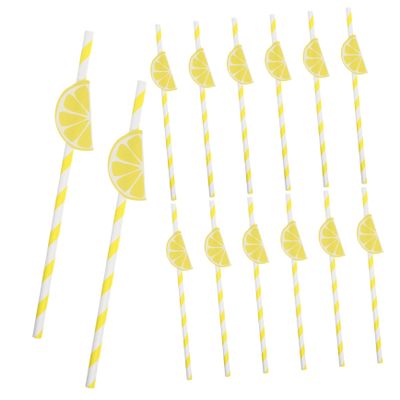 20pcs Lemon Paper Straws for Cocktail Party Decorations Paper Drinking Straws