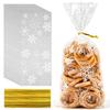 Labeol 200pcs Cellophane Bags 5X11 Christmas Treat Bags with Ties Goodie Bag White Snowflake Clear Gift Bag for Candy Cookie Party Favor Goody Winter Wonderland Birthday view 1