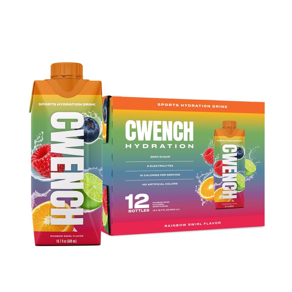 CWENCH HYDRATION Ready to Drink Sports Beverage, Rainbow Swirl Flavor, Zero Sugar, Electrolyte Drink with B Vitamins, 16.9 fl oz Bottles, Pack of 12