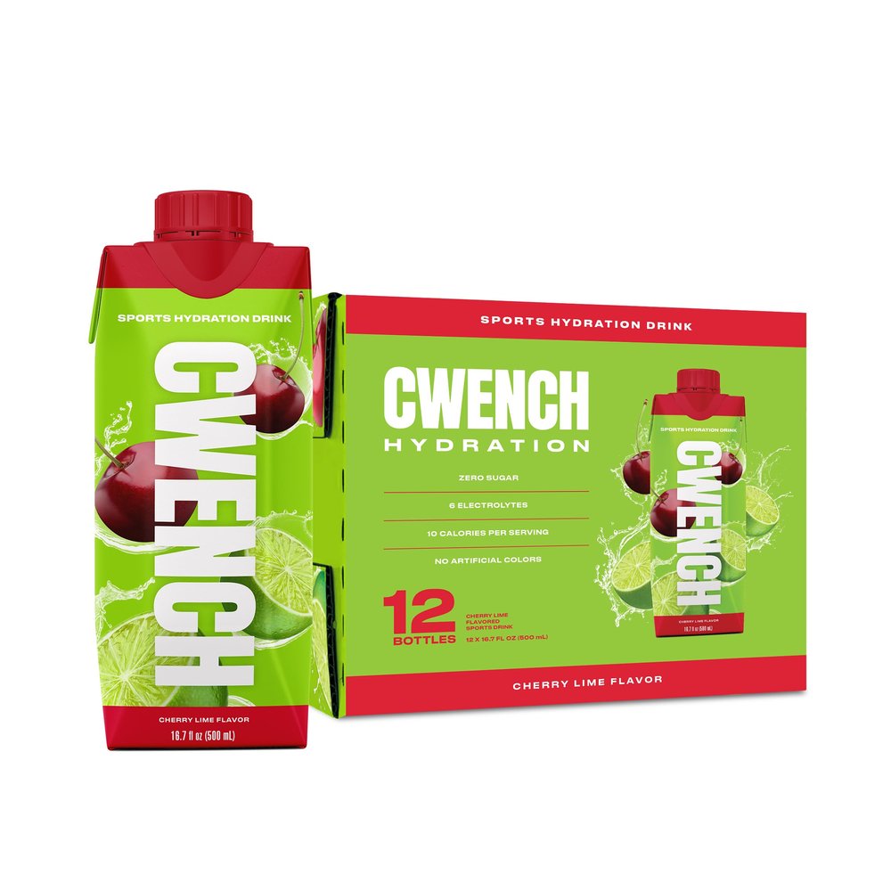 CWENCH HYDRATION Ready to Drink Electrolyte Sports Drink, Cherry Lime Flavor, Zero Sugar Hydration Beverage with B Vitamins, 6 Electrolytes, 16.9 fl oz (Pack of 12)