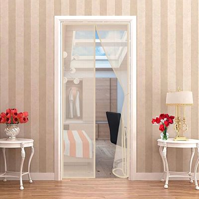 Magnetic Mosquito Net Door Window, Mosquito Curtain, Self Closing Magnetic Adsorption Net, Corridors Patio Doors 140x260cm (55x102inch) Beige A