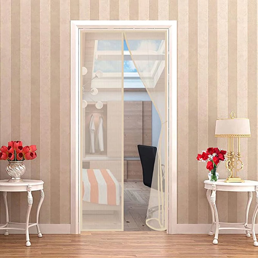 Magnetic Mosquito Net Door Window, Mosquito Curtain, Self Closing Magnetic Adsorption Net, Corridors Patio Doors 140x260cm (55x102inch) Beige A