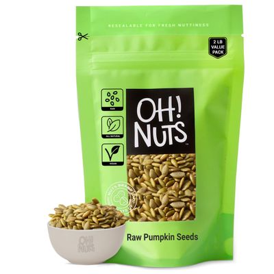 Oh! Nuts Pepitas Raw Unsalted Pumpkin Seeds - All-Natural Protein Power - Fresh, Healthy Keto Snacks - Resealable 2 Pound Bulk Bag - Unshelled Pepitas - Vegan & Gluten-Free Snacking