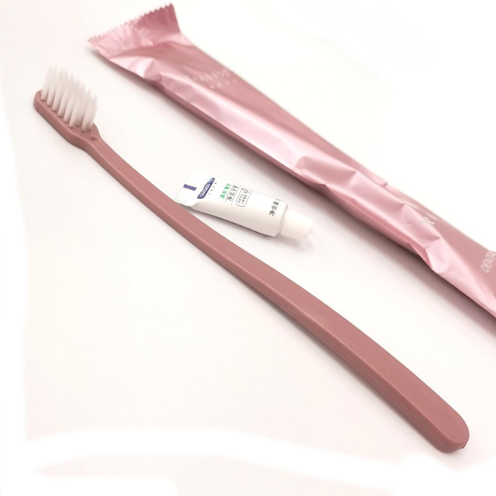 Rose Pink Adult Hotel Supplies Travel Size Portable Toothbrush and 3g(0.1ounce) Toothpaste Set Personal Oral Teeth Care Cleaning Toileteries (10)