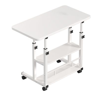 Asixxsix Bedside Table, 3 Tier Shelves Overbed Table with 360 Swivel Wheels 23.6-35.4in Height Adjustable Mobile Laptop Table Standing Rolling Bedside Table for Home Living Room Bedroom