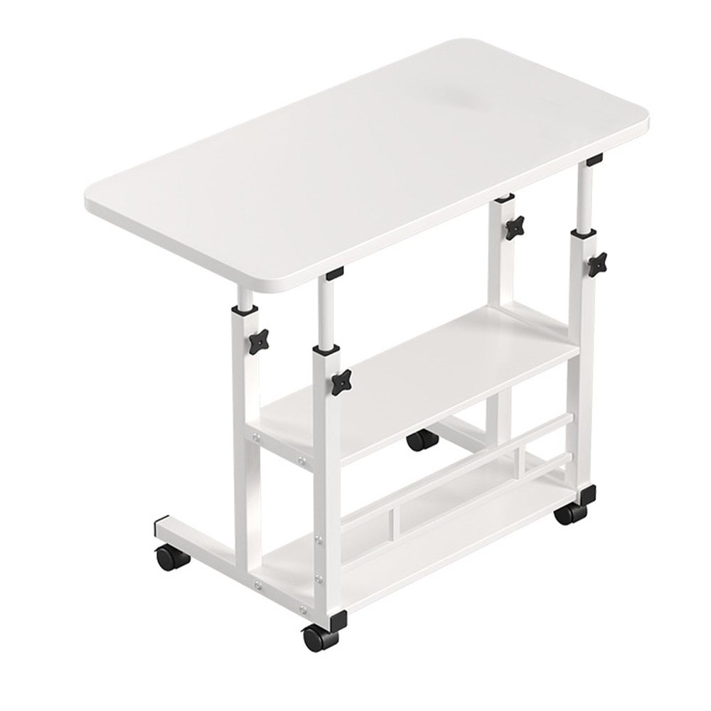 Asixxsix Bedside Table, 3 Tier Shelves Overbed Table with 360 Swivel Wheels 23.6-35.4in Height Adjustable Mobile Laptop Table Standing Rolling Bedside Table for Home Living Room Bedroom