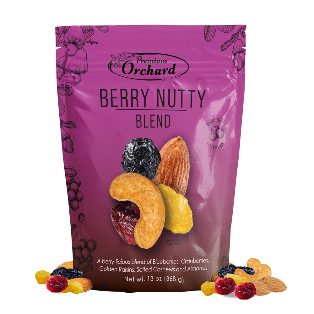 PREMIUM ORCHARD Berry Nutty Blend - Deluxe Mixed Nuts with Dried Cranberries, Golden Raisins, Blueberries | Healthy Trail Mix with Nuts, Mixed Berries
