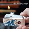 HUZHUAN Cool Lighter, Refillable Butane Lighter, Landscape Series Leather Wrapped Lighter, Suitable for Gifts for Elders, Boyfriends and Colleagues(Waves) view 3