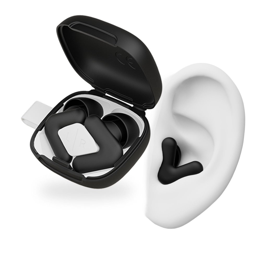 Alpine Silence Earplugs for Sleep, Focus & Travel - V-Shape Snug Fit & Soft Oval Tips 4 Sizes XS/S/M/L - Comfortable, Reusable Hearing Protection - up to 25dB Black