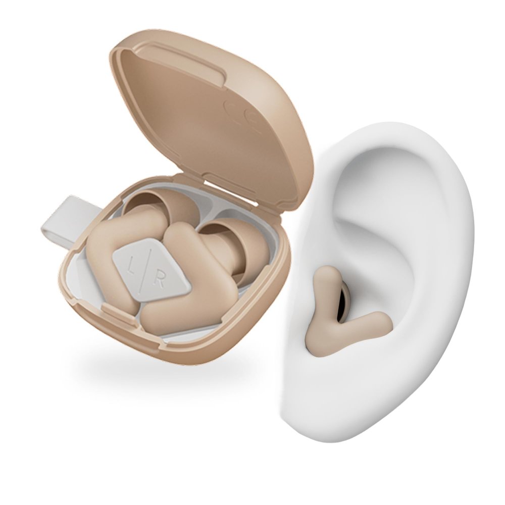 Alpine Silence Earplugs for Sleep, Focus & Travel - V-Shape Snug Fit & Soft Oval Tips  4 Sizes XS/S/M/L - Comfortable, Reusable Hearing Protection - SNR 22dB & NRR 16 Noise Reduction  Beige