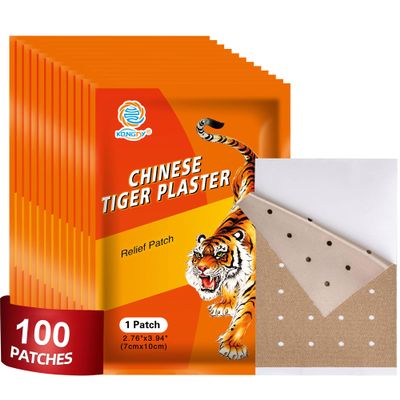 100 PCS Tiger Patches, Heat Patches, Chinese Red Tiger Hot Capsicum Patch, Relieving Back, Knee, Neck and Shoulder, Joint & Muscle