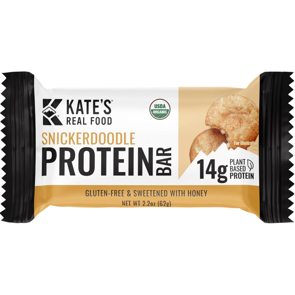 Kates Real Food Organic Protein Bars  (Snickerdoodle, 2.2 oz, Pack of 12)  Plant Based Protein Bars - Gluten Free, Soy Free, Non GMO, Whole Grains, and All Natural