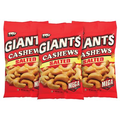GIANTS Salted Cashews - Cashews Roasted Lightly Salted, Cashews Individual Packs, Cashew Nut Snack Bags, Bulk Whole Cashews, Dry Roasted, Big Size - 4 oz Bags (Pack of 3)