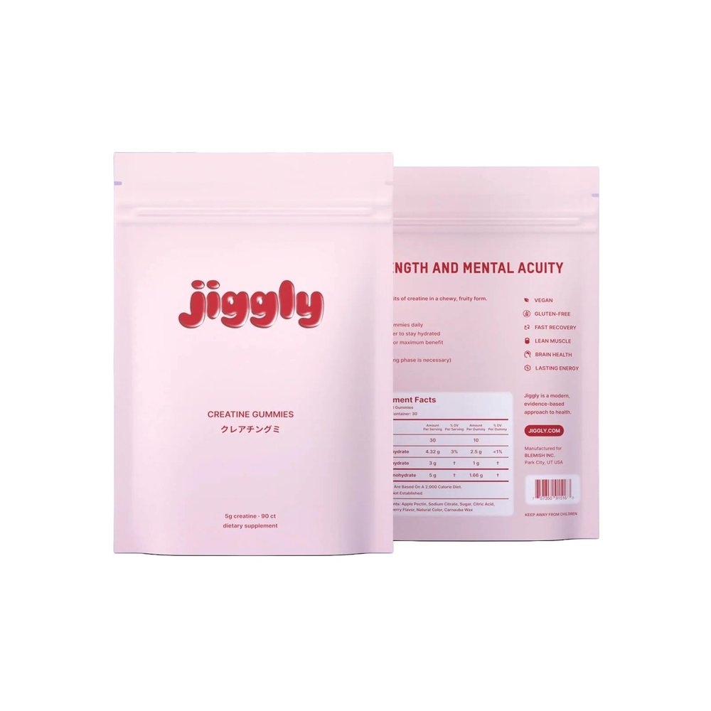 Jiggly Creatine Monohydrate Gummies for Men & Women, Boost Focus, Strength, and Endurance, Anti-Melting Formula, Vegan, Gluten-Free, Non-GMO, 5g of Creatine per Serving (Natural Strawberry, 90 ct)