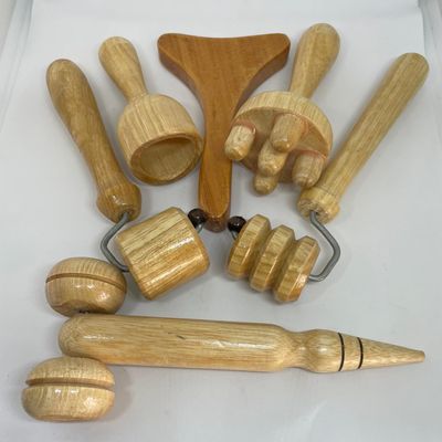 NineLife Basics Wooden Massage Tool Set, 6 Pieces, Brown
