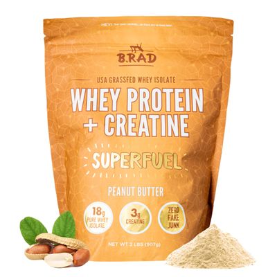 B.rad Superfuel - Grass Fed Whey Protein Isolate Boosted with Creatine | Farm-Fresh, Easy-to-Digest, Clean Ingredients | 2 Pounds | 100% USA Sourced | Peanut Butter