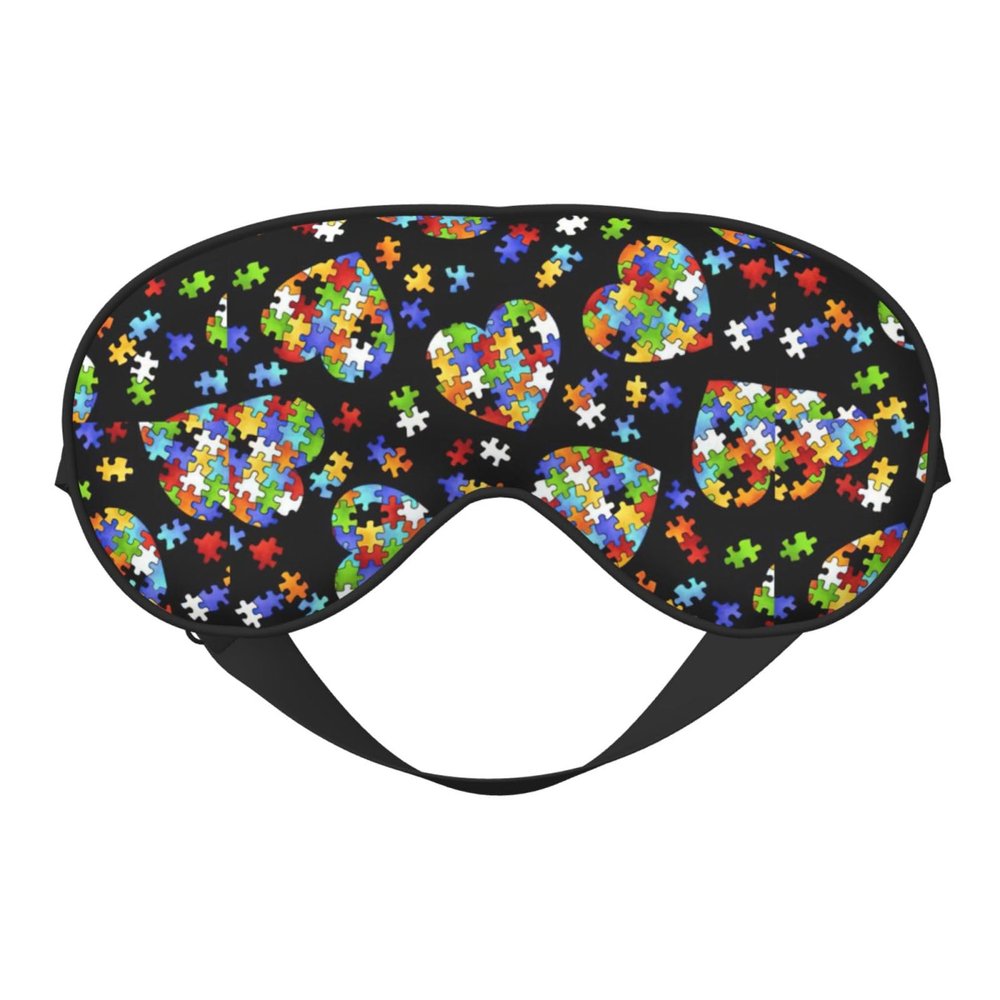Autism Awareness Puzzle Pieces Heart Eye Mask, Blackout Eye Mask unisex,Sleep Eye Covers with Adjustable Straps, Travel Eye Mask