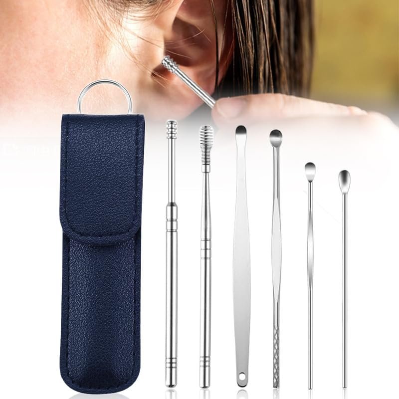 Ear Cleaner, 2024 New Satinless Steel 360 Spiral Earwax Cleaner Tool Set with Pu Leather Case, Household Creative Portable Ear Cleaning Kit for Men and Women(Blue,3pcs)