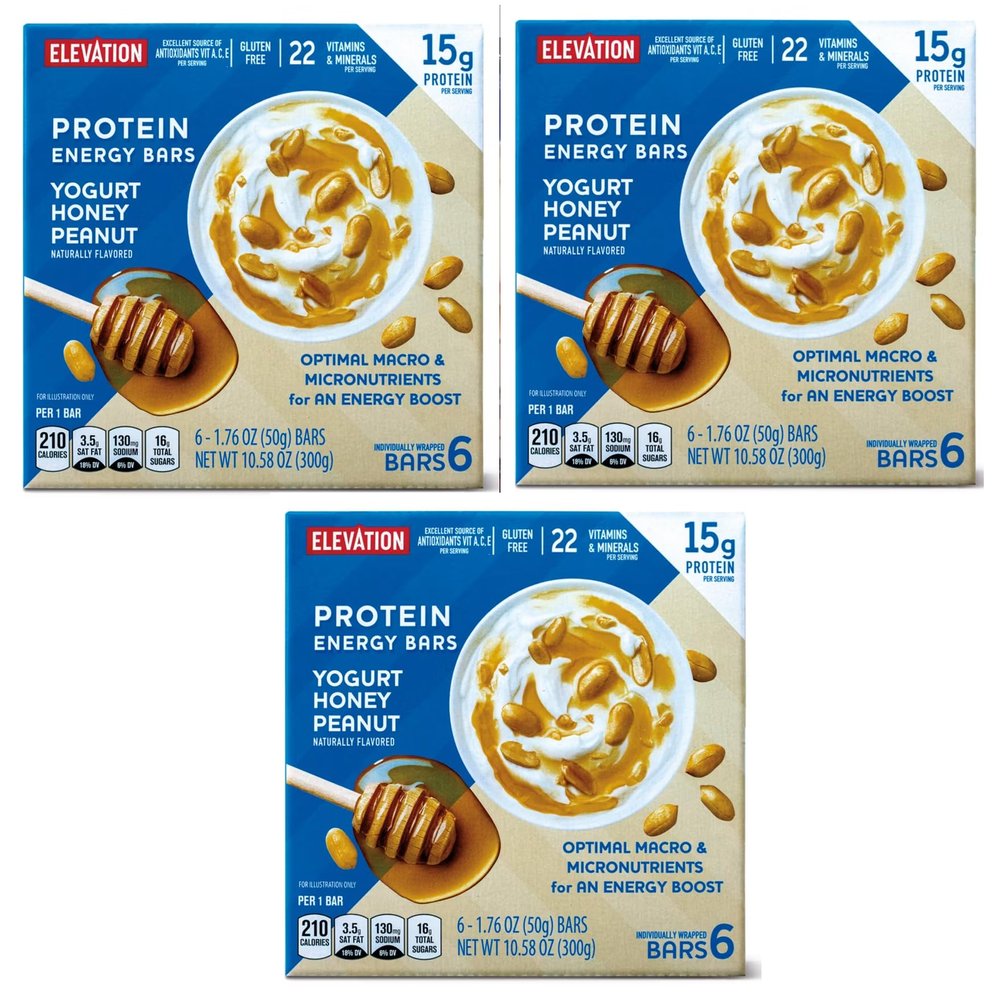 3-PACK Gluten Free, Healthy, Nutricious Protein Energy Bars Yogurt Honey Peanut 10.58oz 300g x 3 Boxes (18 Bars in Total) 22 Vitamins and Minerals - High Protein - Energy Bar - Convenient on the go packs, Great for office snacks, Best tasting protein