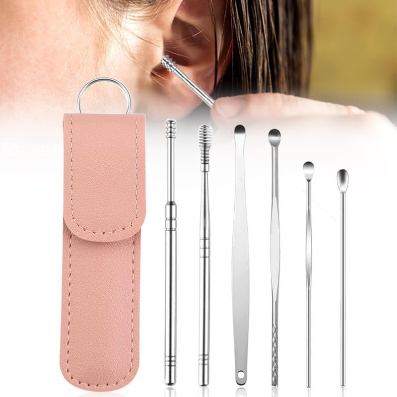 Ear Cleaner, 2024 New Satinless Steel 360 Spiral Earwax Cleaner Tool Set with Pu Leather Case, Household Creative Portable Ear Cleaning Kit for Men and Women(Pink,3pcs)