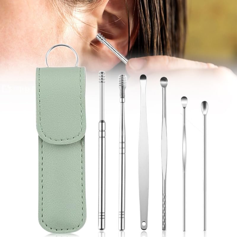 Ear Cleaner, 2024 New Satinless Steel 360 Spiral Earwax Cleaner Tool Set with Pu Leather Case, Household Creative Portable Ear Cleaning Kit for Men and Women(Green,1pcs)
