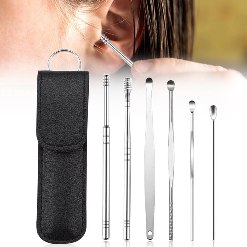 Ear Cleaner, 2024 New Satinless Steel 360 Spiral Earwax Cleaner Tool Set with Pu Leather Case, Household Creative Portable Ear Cleaning Kit for Men and Women(Black,2pcs)