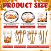 Havawish 350 Pcs Fall Thanksgiving Party Supplies Give Thanks Tableware Set Black White Buffalo Plaids Pumpkin Disposable Oval Plates Cups Napkins Fork Knife Spoon Dinnerware for Autumn Table Decor view 2