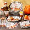 Havawish 350 Pcs Fall Thanksgiving Party Supplies Give Thanks Tableware Set Black White Buffalo Plaids Pumpkin Disposable Oval Plates Cups Napkins Fork Knife Spoon Dinnerware for Autumn Table Decor view 4