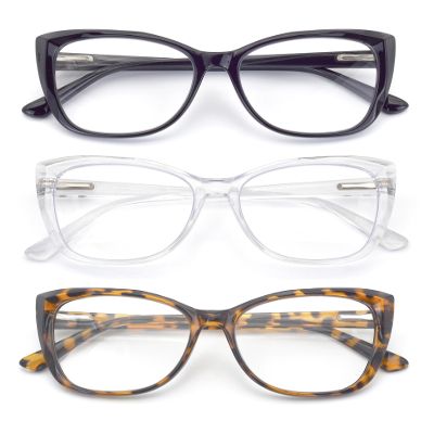 Autojouls 3-Pack Reading Glasses for WomenOprah Style Frame Spring Hinge Clear Lens Readers Glasses, Black DarkTortoise Transparent 3.0 x