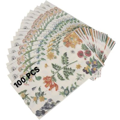 12.9 X 15.7 Inches Flower Garden Blossom Napkins, 100 Pcs Floral Guest Napkins, Decorative Hand Towels 3 Ply Disposable Paper, Tabletop Napkins For Bathroom Holiday Wedding Birthday Dinner Party