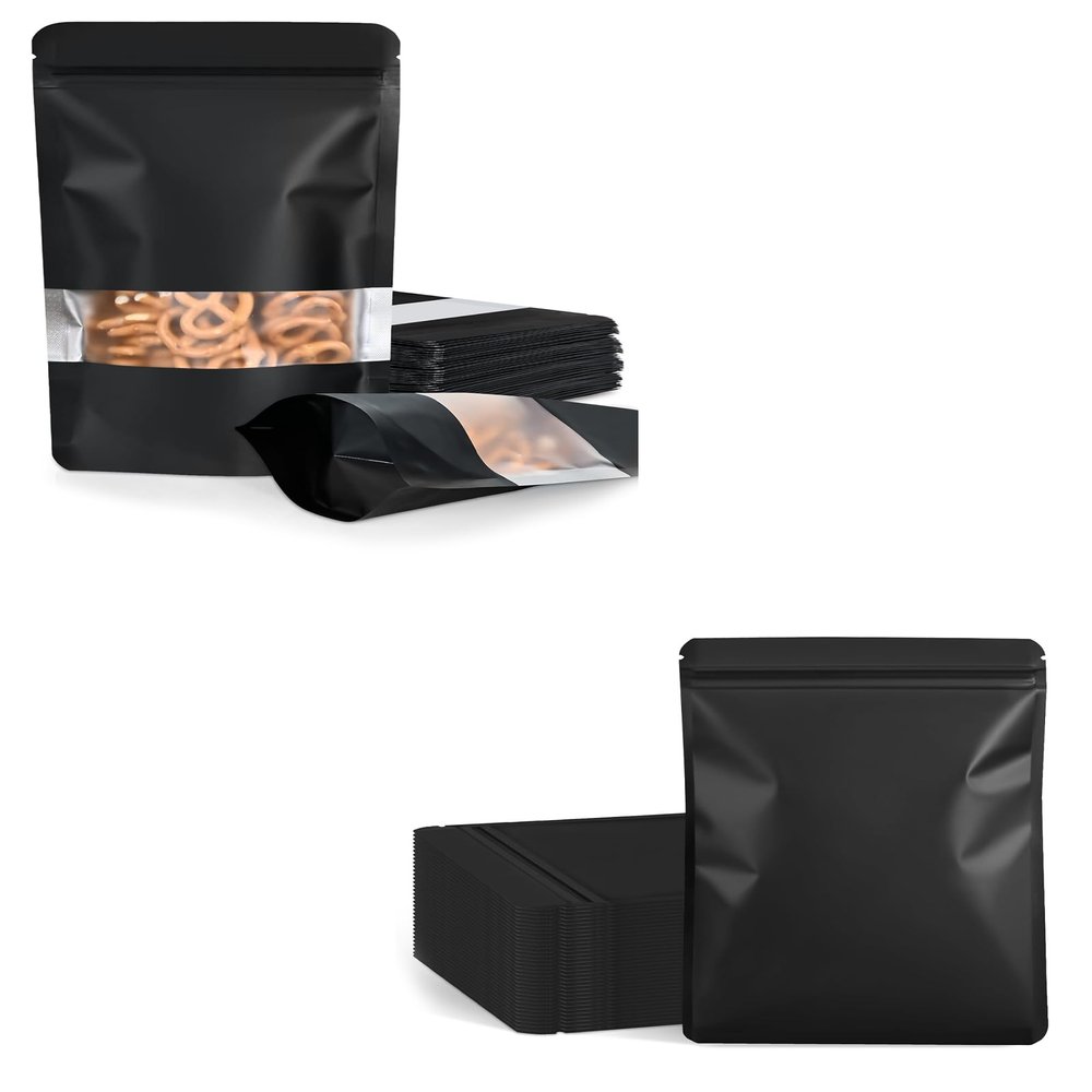 100 Pack 3.5" x 5.1" Resealable Stand Up Bags with Matte Window and 100 Pack 4" x 6" Food Storage Flat Bags