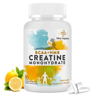 Sihat Sejahtera 8-in-1 Creatine Monohydrate with BCAA & HMB, 5000 mg for Men & Women, Creatine Chews for Muscle, Recovery, Endurance & Strength, High Absorption, Lemon Flavor, Sugar-Free, 90 Tablets