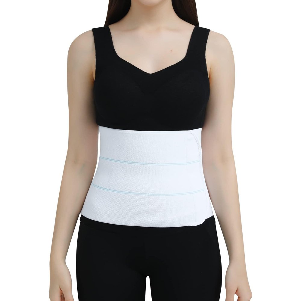 Abdominal Binder Post Surgery Tummy Tuck Belt for Women & Men, Postpartum Belly Band Compression Stomach Wrap, Breathable, Skin Friendly - (45" - 60") 3 Panel - 9" (White)