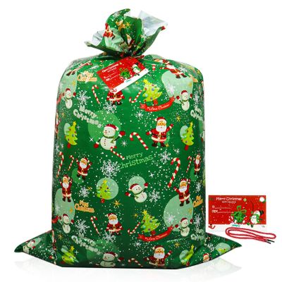 Nwvuop 36 56 Inches Jumbo Christmas Gift Bag, Giant Plastic Gift Bag Christmas Wrapping Bag with Gift Tags(Green)