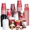 Hallswl 100 Pieces 12 oz Christmas Paper Cups with Lids, Disposable Coffee Cups for Cold Beverage Hot Drinking,Snowflake Snowman Truck Elk Plaid Pattern To Go Cup for Christmas Decorations view 1