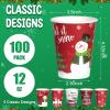 Hallswl 100 Pieces 12 oz Christmas Paper Cups with Lids, Disposable Coffee Cups for Cold Beverage Hot Drinking,Snowflake Snowman Truck Elk Plaid Pattern To Go Cup for Christmas Decorations view 2
