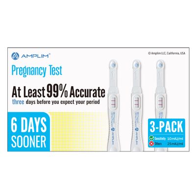 Amplim Early Detection Pregnancy Test Bulk, Early Result 6 Days Sooner, Extra Sensitive 10 MIU/mL, 99.9% Accurate HCG Test Midstream, Easy Home or Clinic Urine Test, 3-Pack