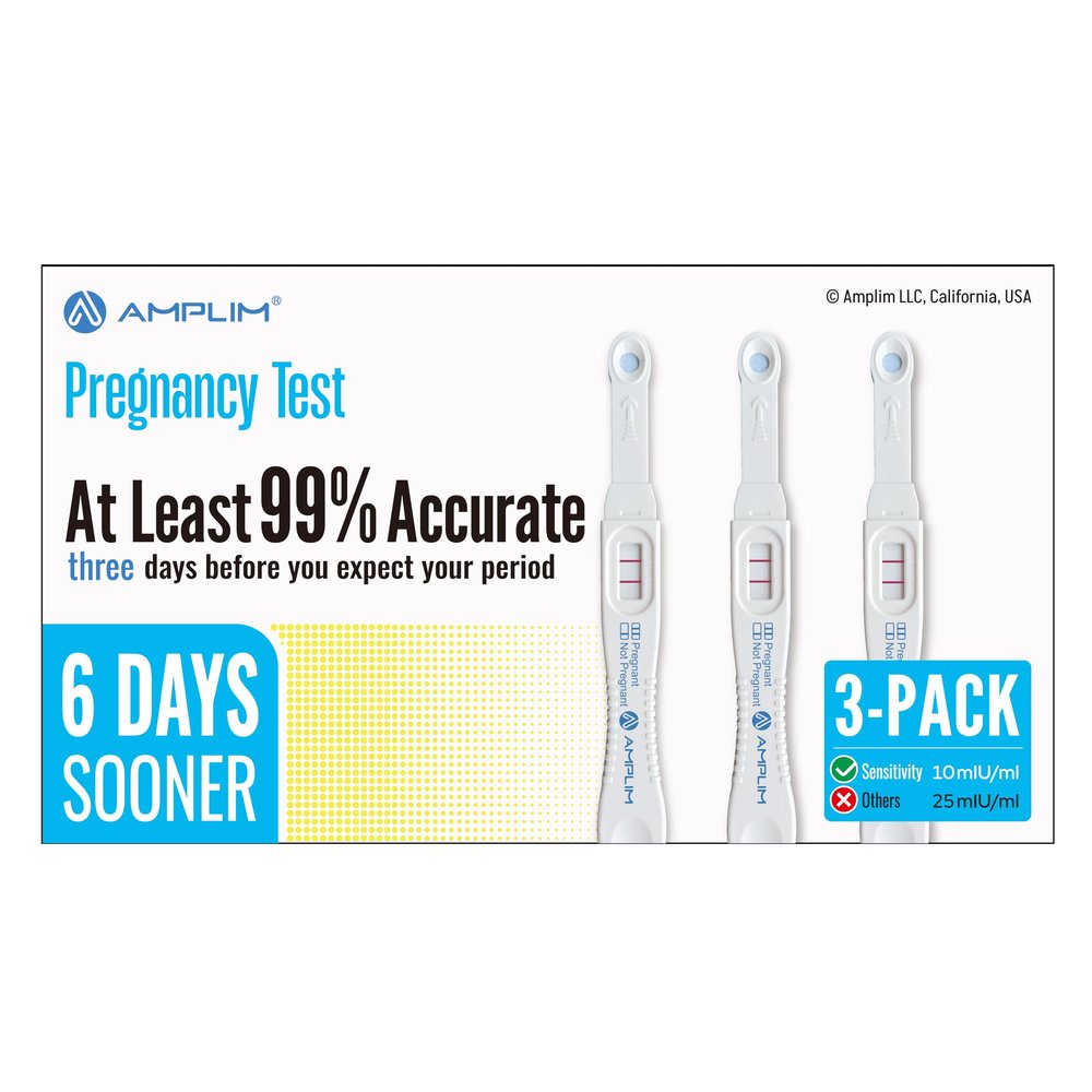 Amplim Early Detection Pregnancy Test Bulk, Early Result 6 Days Sooner, Extra Sensitive 10 MIU/mL, 99.9% Accurate HCG Test Midstream, Easy Home or Clinic Urine Test, 3-Pack