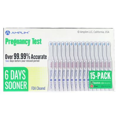 Amplim Early Detection Pregnancy Test Sticks 15 Pack, 99.99% Accurate, Sensitive Midstream Home Urine Test Kit for Women, 3-Sec Reliable Results 6 Days Sooner, 10 MIU/mL HCG, FDA Cleared