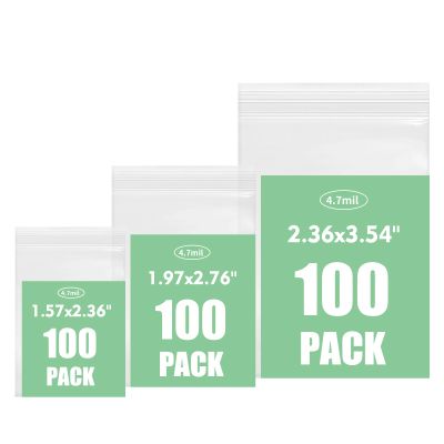 300 Packs Travel Pill Bags BPA Free 4.7 mil 3 Assorted Sizes 1.57x2.36'', 1.97x2.76'', 2.36x3.54'' Plastic Reusable Zip Bags Clear, Pill Pouch for Storage Jewelry and Small Craft Pieces