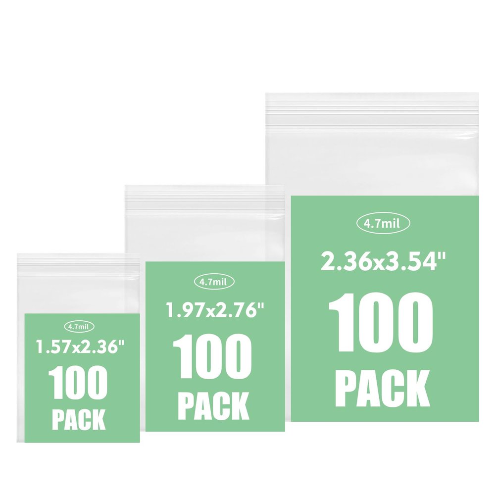 300 Packs Travel Pill Bags BPA Free 4.7 mil 3 Assorted Sizes 1.57x2.36'', 1.97x2.76'', 2.36x3.54'' Plastic Reusable Zip Bags Clear, Pill Pouch for Storage Jewelry and Small Craft Pieces