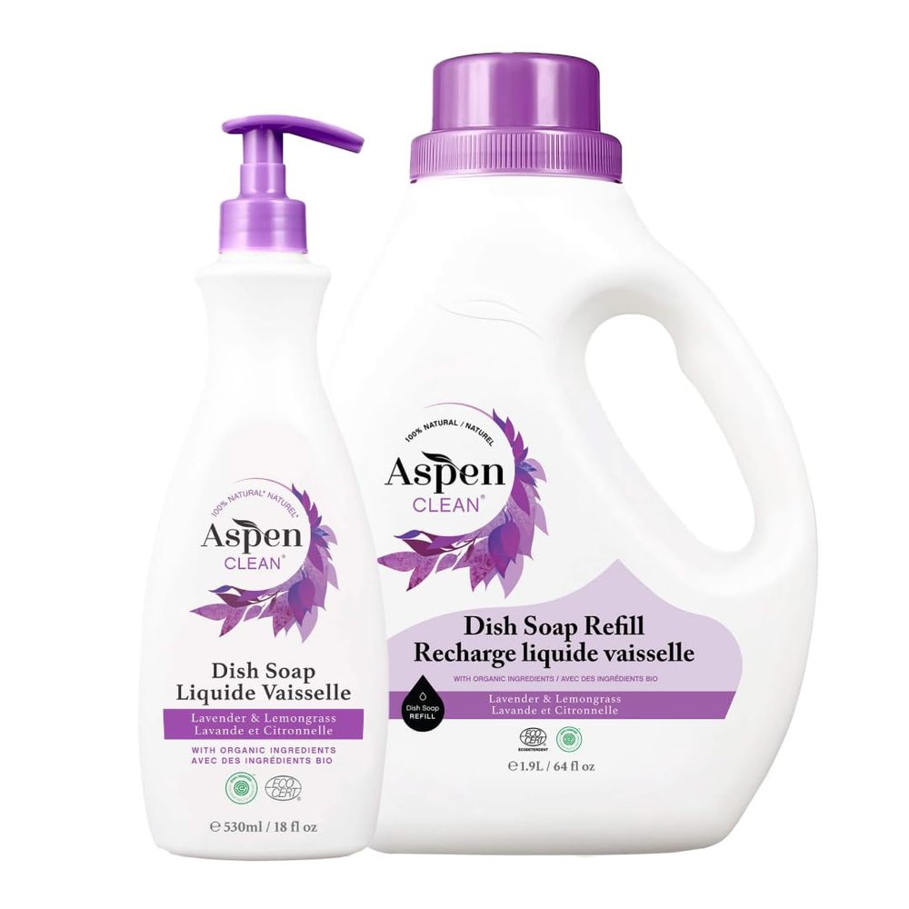 AspenClean | Dish Soap & Refill | Lavender and Lemongrass | Liquid Dishwashing Detergent Soap | Non - Toxic | 100% Natural | EWG Verified | 64 fl oz - Refills Over 3.5 Standard Soap Bottles