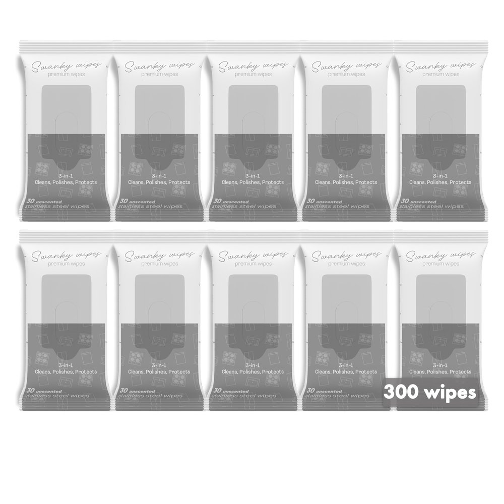Swanky Stainless Steel Cleaner Wipes - Grime & Grease Remover Kitchen Cleaning Supplies - Clean & Shine, For Stove Top, Refrigerator, Sink, Oven, & Household Appliances - Soft Wipes, 300 Count