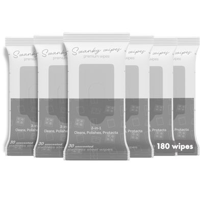 Swanky Stainless Steel Cleaner Wipes - Grime & Grease Remover Kitchen Cleaning Supplies - Clean & Shine, For Stove Top, Refrigerator, Sink, Oven, & Household Appliances - Soft Wipes, 180 Count