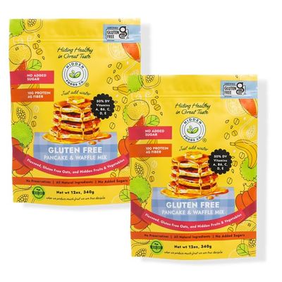 Hidden Foods Homestyle Gluten Free Protein Pancake Mix Oats, Fruit & Veggie Blend No Sugar Added Contains Milk Monk Fruit Sweetener Protein & Fiber Breakfast Meal Just Add Water - 12 oz - 2 Pack