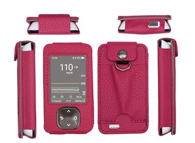 SNK Fitted Leather Case W/Screen Protector & Pocket for Dexcom G7 / G6 Receiver (Retail Packaging Includes Lanyard) (Hot Pink)