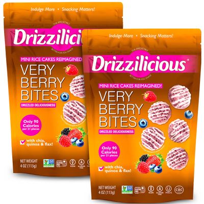 Drizzilicious Mini Flavored Rice Cakes Very Berry - Rice Crisps, Healthy Snack for Adults and Kids, Vegan, Gluten Free Snack, Allergen Free, Only 90 Calories Per 21 Pieces - 4 oz (Pack of 2)