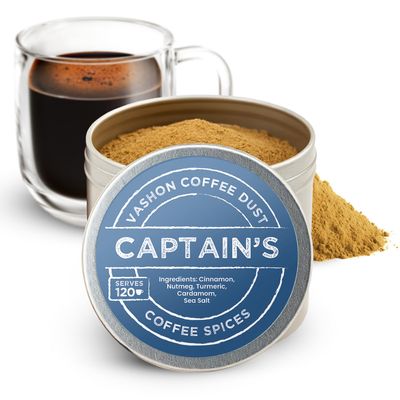 Coffee Dust Flavoring Powder, Captain's (120 Servings)  All Natural Coffee Syrup Alternative - Adds Flavor, Aroma, Taste & Wellness to Drinks, Tea & Foods